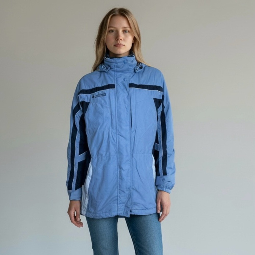 Columbia Blue and‎ Black Hooded Two-Tone Design Zip-out Ski Jacket